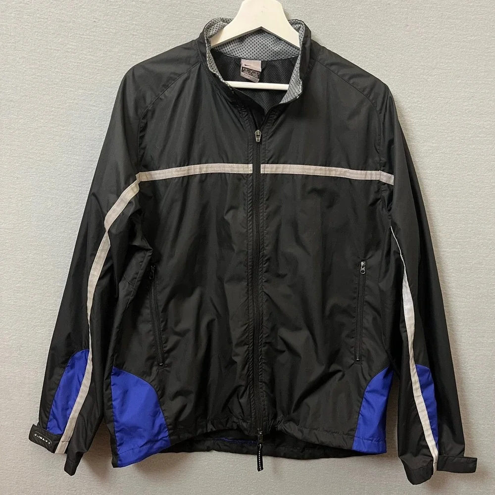 VTG Nike Clima-FIT Jacket Mens M Collar Swoosh Black Blue Reflective Running